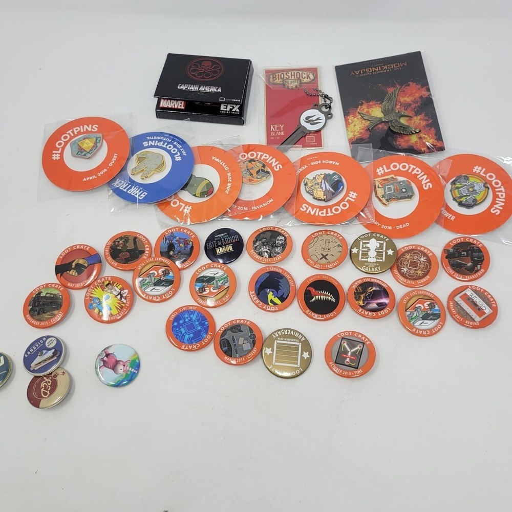 Loot Crate Pin Lot Marvel Star Trek BioShock Hunger Games Enamel Button Pins 30+